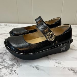 Alegria Paloma Embossed Rose Leather Mules